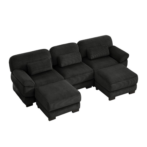 English Elm Cloud Modular U-Shaped Sectional Sofa with Corduroy Upholstery and Memory Foam Cushions Black W714S02023