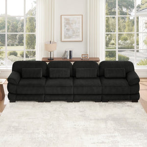 English Elm Cloud Modular Four Seat Sectional Sofa with Corduroy Cushions for Living Room Black W714S02025