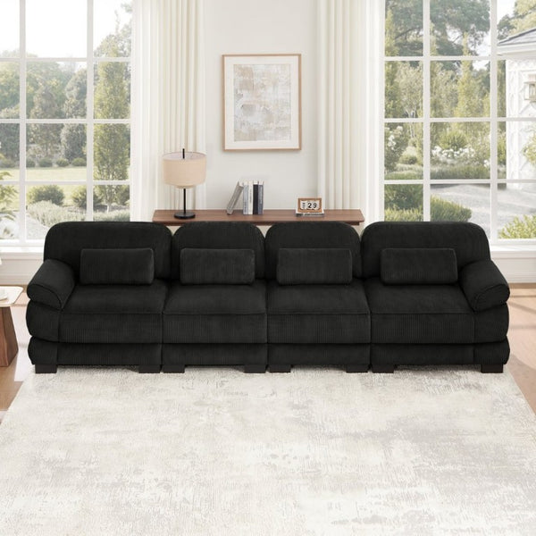 English Elm Cloud Modular Four Seat Sectional Sofa with Corduroy Cushions for Living Room Black W714S02025