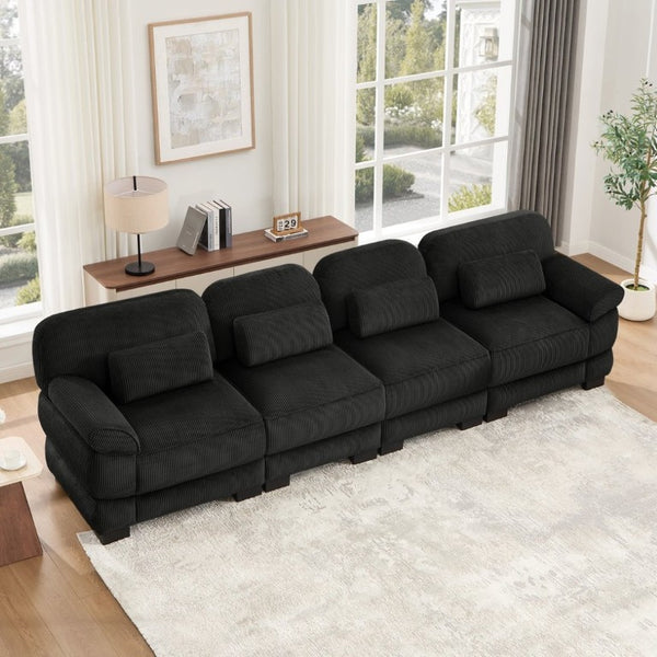 English Elm Cloud Modular Four Seat Sectional Sofa with Corduroy Cushions for Living Room Black W714S02025
