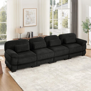English Elm Cloud Modular Four Seat Sectional Sofa with Corduroy Cushions for Living Room Black W714S02025
