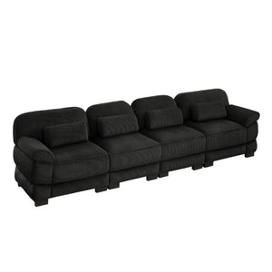English Elm Cloud Modular Four Seat Sectional Sofa with Corduroy Cushions for Living Room Black W714S02025
