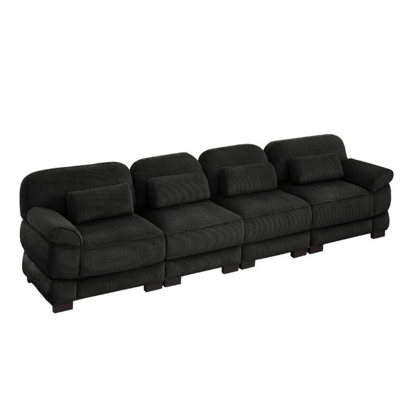 English Elm Cloud Modular Four Seat Sectional Sofa with Corduroy Cushions for Living Room Black W714S02025
