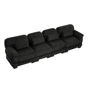 English Elm Cloud Modular Four Seat Sectional Sofa with Corduroy Cushions for Living Room Black W714S02025