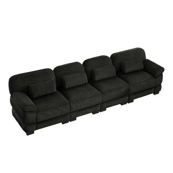 English Elm Cloud Modular Four Seat Sectional Sofa with Corduroy Cushions for Living Room Black W714S02025