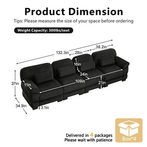 English Elm Cloud Modular Four Seat Sectional Sofa with Corduroy Cushions for Living Room Black W714S02025