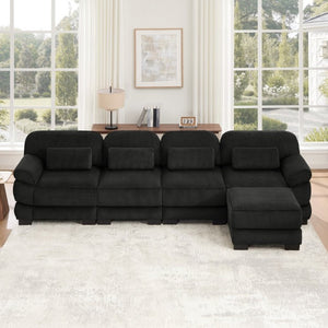 English Elm Cloud Couch Modular Sectional Corduroy Sofa with Deep Memory Foam Seats for Living Rooms Black W714S02026