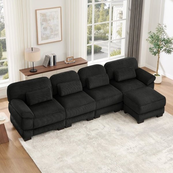 English Elm Cloud Couch Modular Sectional Corduroy Sofa with Deep Memory Foam Seats for Living Rooms Black W714S02026