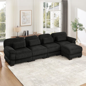 English Elm Cloud Couch Modular Sectional Corduroy Sofa with Deep Memory Foam Seats for Living Rooms Black W714S02026