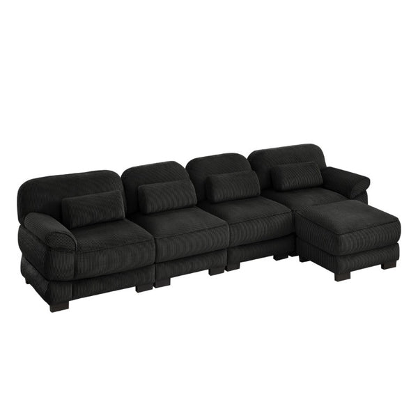 English Elm Cloud Couch Modular Sectional Corduroy Sofa with Deep Memory Foam Seats for Living Rooms Black W714S02026