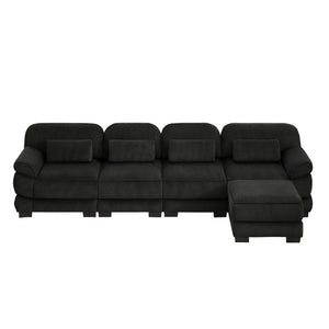 English Elm Cloud Couch Modular Sectional Corduroy Sofa with Deep Memory Foam Seats for Living Rooms Black W714S02026