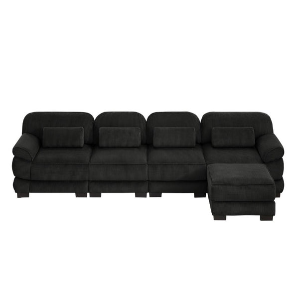 English Elm Cloud Couch Modular Sectional Corduroy Sofa with Deep Memory Foam Seats for Living Rooms Black W714S02026