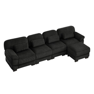 English Elm Cloud Couch Modular Sectional Corduroy Sofa with Deep Memory Foam Seats for Living Rooms Black W714S02026