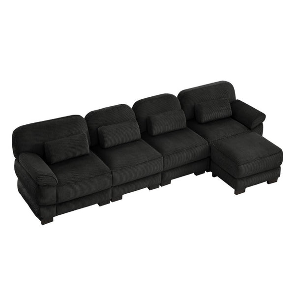 English Elm Cloud Couch Modular Sectional Corduroy Sofa with Deep Memory Foam Seats for Living Rooms Black W714S02026
