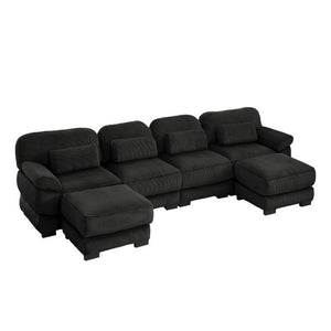 English Elm Cloud Modular U-Shaped Sectional with Ottomans Corduroy Upholstery for Living Room Black W714S02027