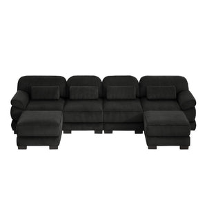 English Elm Cloud Modular U-Shaped Sectional with Ottomans Corduroy Upholstery for Living Room Black W714S02027