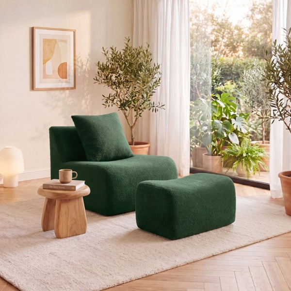 English Elm Soft Teddy Plush Modular Floor Sectional with High Density Sponge Fill for Living Rooms Green W714S02028
