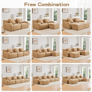 English Elm Soft Teddy Plush Modular Floor Sectional with High Density Sponge Fill for Living Rooms Camel W714S02029