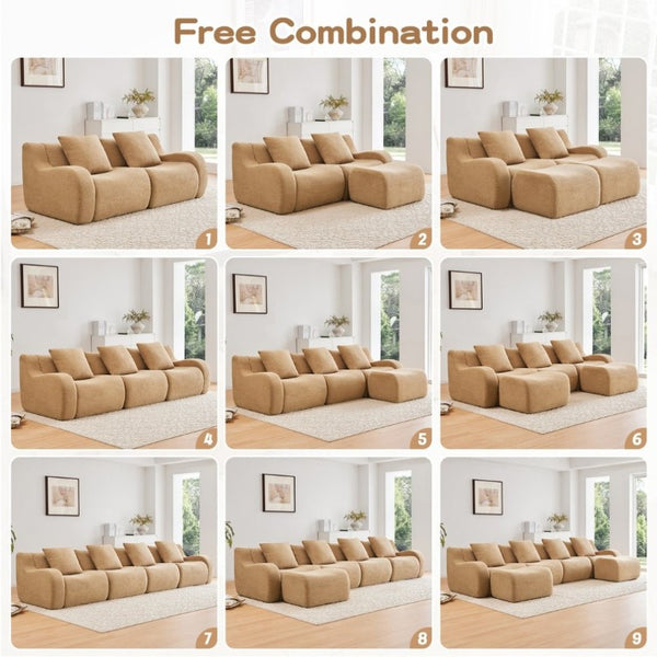 English Elm Soft Teddy Plush Modular Floor Sectional with High Density Sponge Fill for Living Rooms Camel W714S02029
