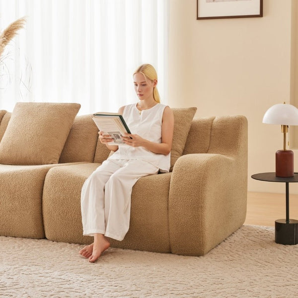 English Elm Soft Teddy Plush Modular Floor Sectional with High Density Sponge Fill for Living Rooms Camel W714S02029