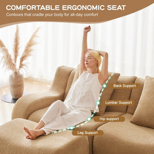 English Elm Soft Teddy Plush Modular Floor Sectional with High Density Sponge Fill for Living Rooms Camel W714S02029