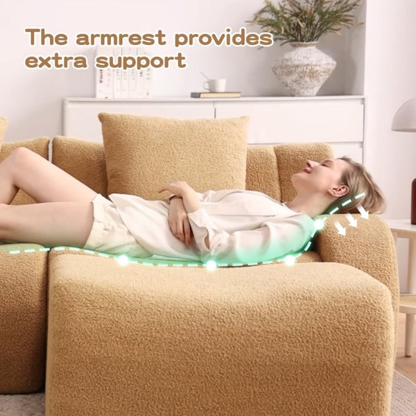English Elm Soft Teddy Plush Modular Floor Sectional with High Density Sponge Fill for Living Rooms Camel W714S02029