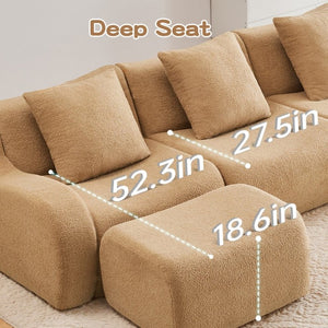 English Elm Soft Teddy Plush Modular Floor Sectional with High Density Sponge Fill for Living Rooms Camel W714S02029