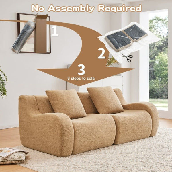 English Elm Soft Teddy Plush Modular Floor Sectional with High Density Sponge Fill for Living Rooms Camel W714S02029
