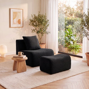 English Elm Soft Teddy Plush Modular Floor Sectional with High Density Sponge Fill for Living Rooms Black W714S02030