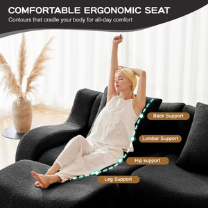 English Elm Soft Teddy Plush Modular Floor Sectional with High Density Sponge Fill for Living Rooms Black W714S02030
