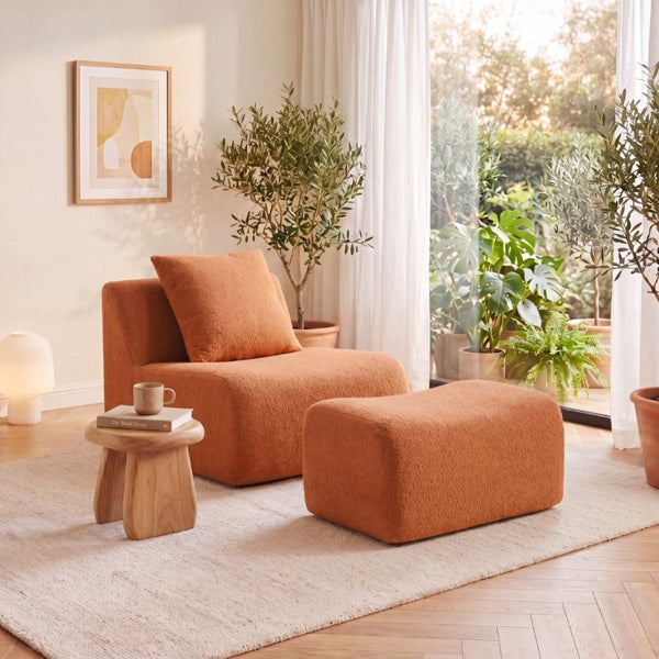 English Elm Soft Teddy Plush Modular Floor Sectional with High Density Sponge Fill for Living Rooms Orange W714S02031