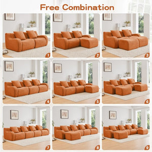 English Elm Soft Teddy Plush Modular Floor Sectional with High Density Sponge Fill for Living Rooms Orange W714S02031