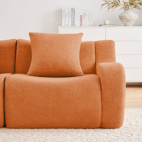 English Elm Soft Teddy Plush Modular Floor Sectional with High Density Sponge Fill for Living Rooms Orange W714S02031