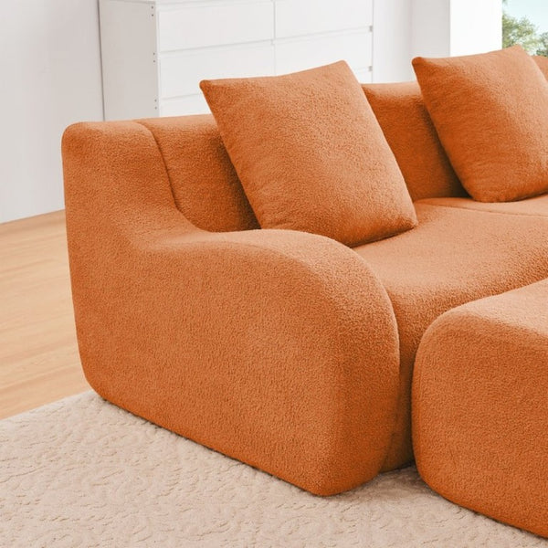 English Elm Soft Teddy Plush Modular Floor Sectional with High Density Sponge Fill for Living Rooms Orange W714S02031