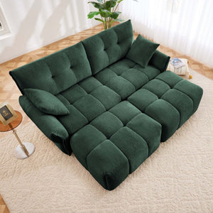 English Elm 2 Seater Chenille Sofa with Ottomans and Pillows Tufted Arms Sage Green Living Room W714S02033