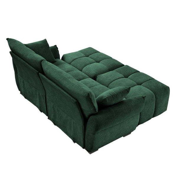 English Elm 2 Seater Chenille Sofa with Ottomans and Pillows Tufted Arms Sage Green Living Room W714S02033