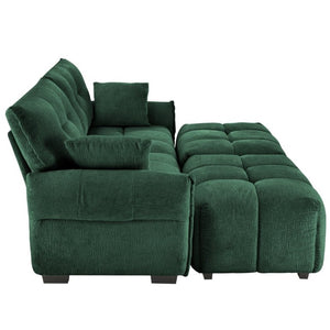 English Elm 2 Seater Chenille Sofa with Ottomans and Pillows Tufted Arms Sage Green Living Room W714S02033