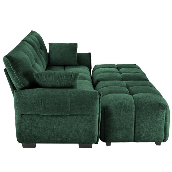 English Elm 2 Seater Chenille Sofa with Ottomans and Pillows Tufted Arms Sage Green Living Room W714S02033