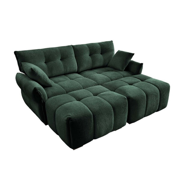 English Elm 2 Seater Chenille Sofa with Ottomans and Pillows Tufted Arms Sage Green Living Room W714S02033