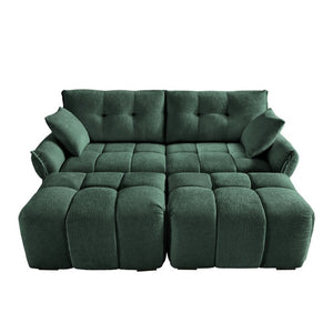 English Elm 2 Seater Chenille Sofa with Ottomans and Pillows Tufted Arms Sage Green Living Room W714S02033