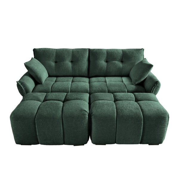 English Elm 2 Seater Chenille Sofa with Ottomans and Pillows Tufted Arms Sage Green Living Room W714S02033