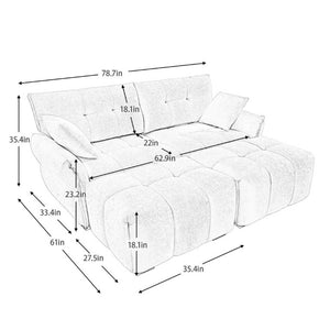 English Elm 2 Seater Chenille Sofa with Ottomans and Pillows Tufted Arms Sage Green Living Room W714S02033