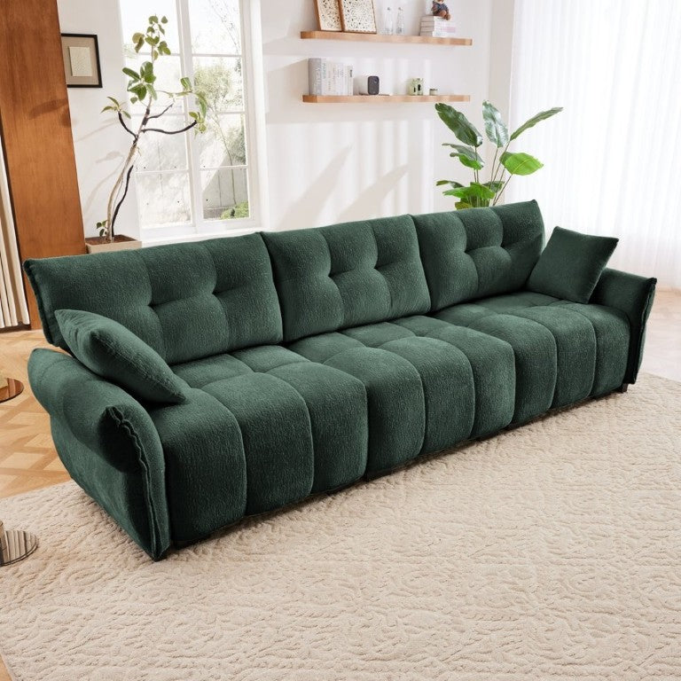 English Elm This Chenille Three Seat Sofa Brings Tufted Arms and Sage Green Warmth to Any Living Room W714S02034