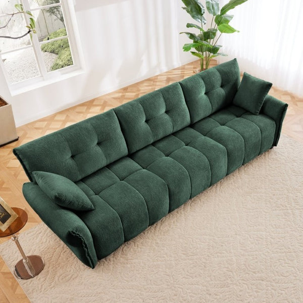 English Elm This Chenille Three Seat Sofa Brings Tufted Arms and Sage Green Warmth to Any Living Room W714S02034