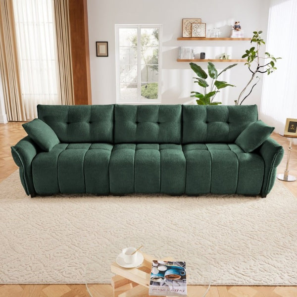 English Elm This Chenille Three Seat Sofa Brings Tufted Arms and Sage Green Warmth to Any Living Room W714S02034
