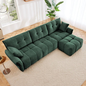 English Elm Three Seater Chenille Sofa Set with Ottoman Tufted Arms Solid Wood Base Sage Lounge W714S02035