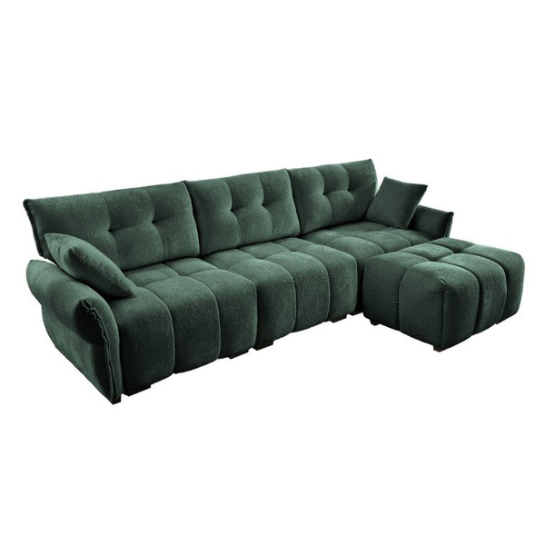 English Elm Three Seater Chenille Sofa Set with Ottoman Tufted Arms Solid Wood Base Sage Lounge W714S02035