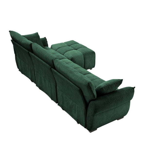 English Elm Three Seater Chenille Sofa Set with Ottoman Tufted Arms Solid Wood Base Sage Lounge W714S02035