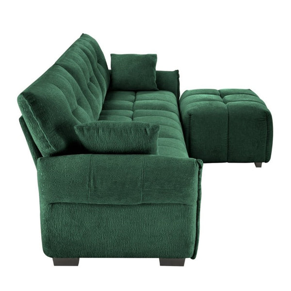 English Elm Three Seater Chenille Sofa Set with Ottoman Tufted Arms Solid Wood Base Sage Lounge W714S02035
