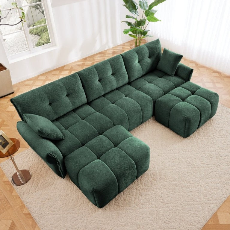 English Elm 3 Seater Chenille Sofa Set with Ottoman Tufted Arms Solid Wood Frame Lounge Couch W714S02036